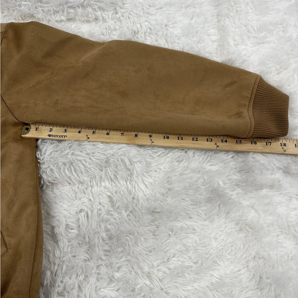 Topman Men’s Large Faux Suede Bomber Jacket - Tan - Picture 5 of 8